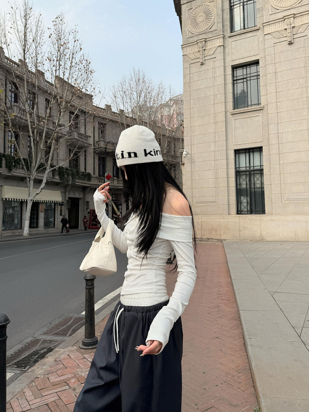 Fanptntox Slim Fit Off Shoulder Hook Closure Knit Women's Long Sleeve T-shirts