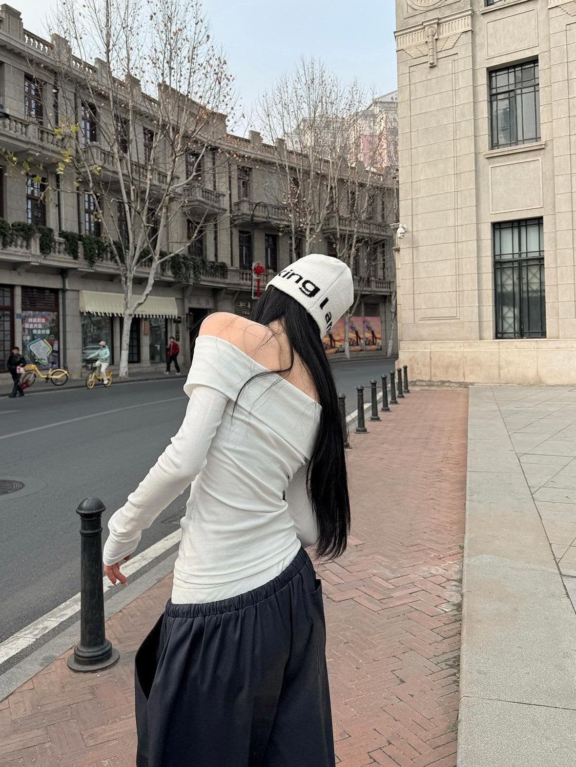 Fanptntox Slim Fit Off Shoulder Hook Closure Knit Women's Long Sleeve T-shirts