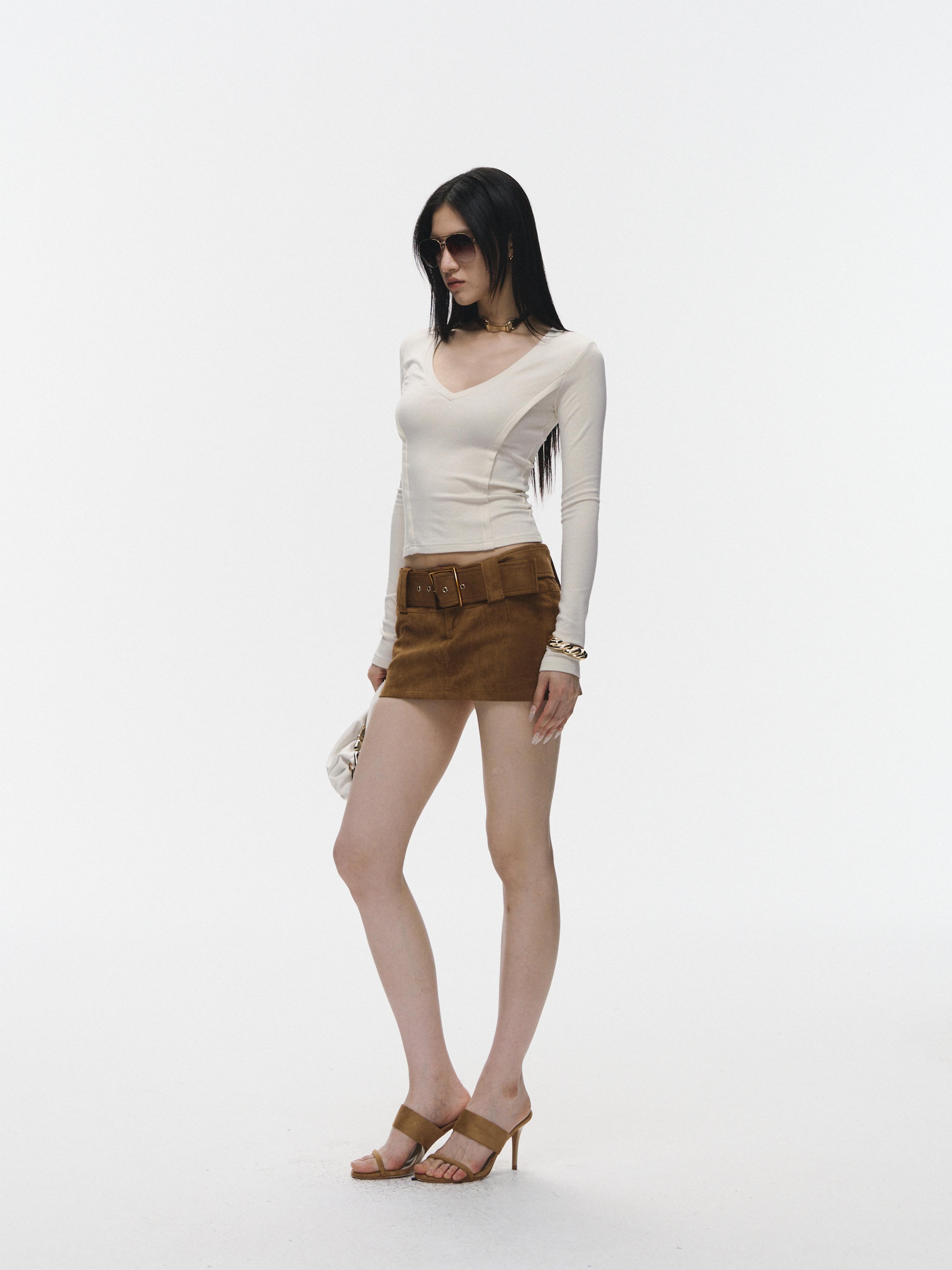 Fanptntox_Slim_Low_Round_Neck_Long_Sleeve_Low_Waist_Women's_Suede_Matching_Skirt_Sets_981830407207_MISSTT