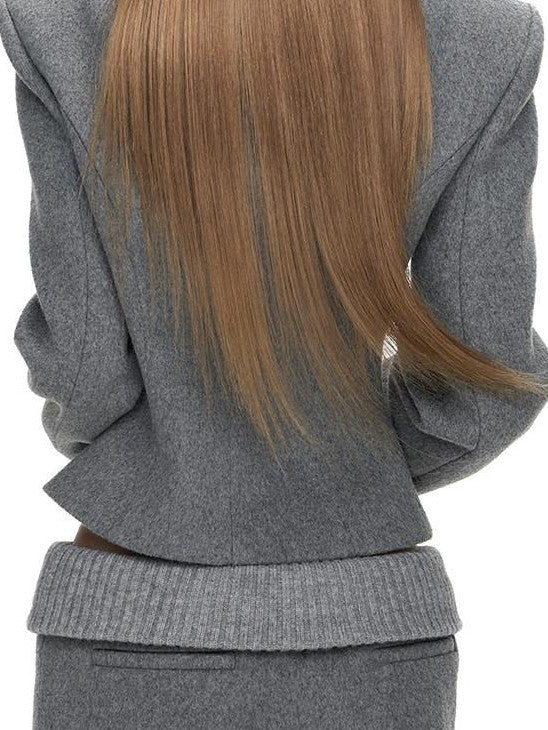 Fanptntox Slim Padded Shoulder Removable Fur Collar Women's Wool Blend Matching Skirt Sets