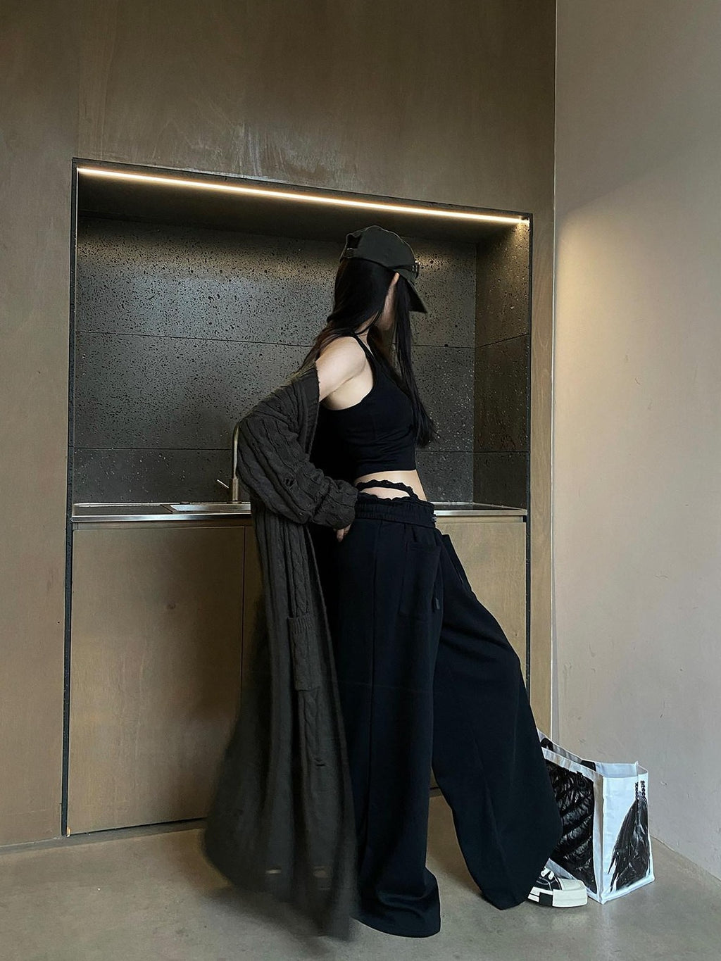 Fanptntox Slouchy Oversized Distressed Midlength Open Front Women's Knit Long Coats