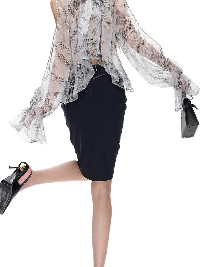 Fanptntox Snake Print Tie Neck Reversible Women's Polyester Oversized Shirts