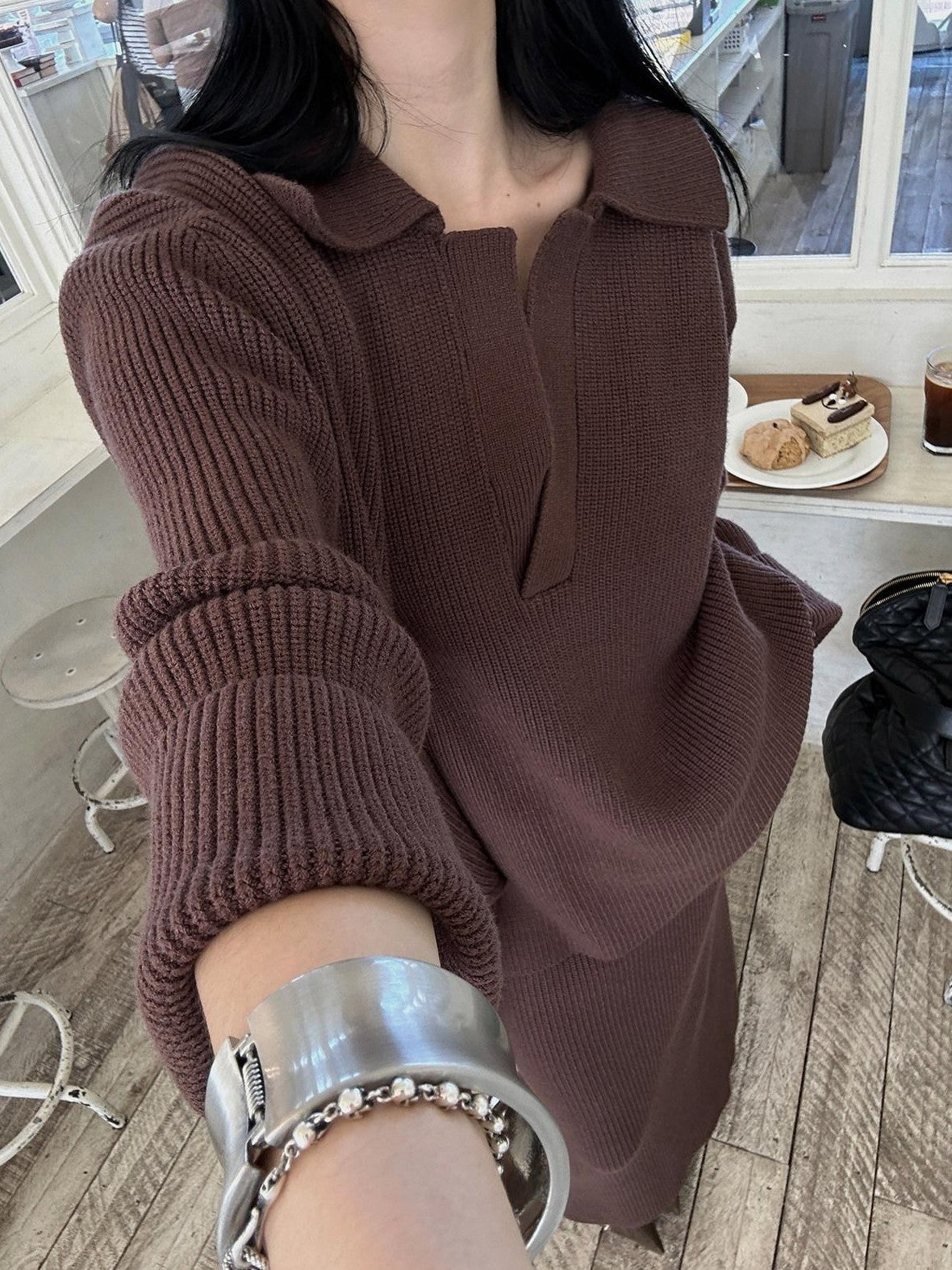 Fanptntox Soft V-neck Relaxed American Women's Knit Matching Skirt Sets