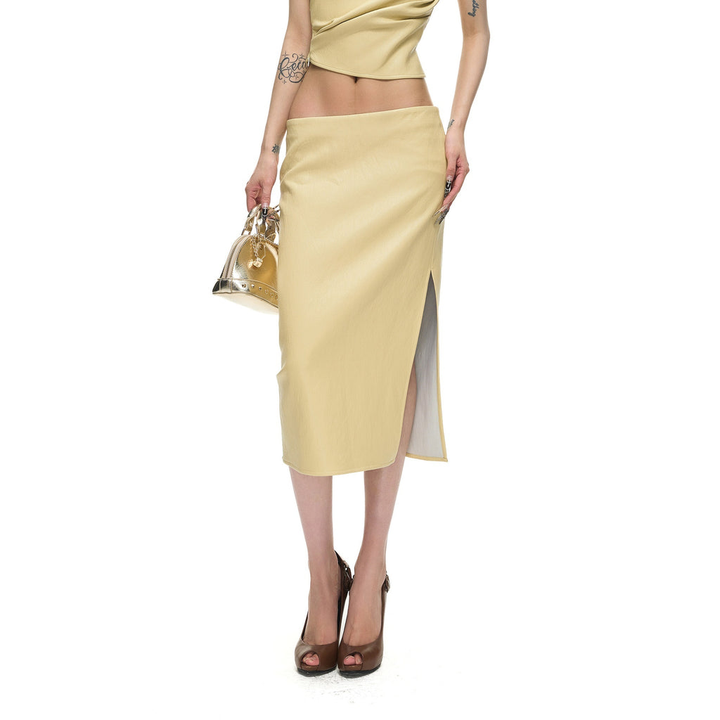 Fanptntox_Soft_Yellow_Asymmetric_Shoulder_Tube_Women's_Split_Midi_Matching_Skirt_Sets_1038456183978_MISSTT
