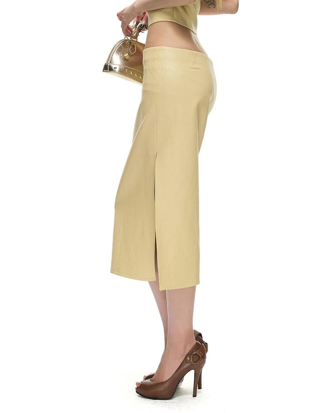 Fanptntox Soft Yellow Asymmetric Shoulder Tube Women's Split Midi Matching Skirt Sets