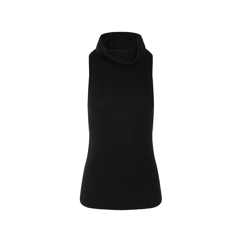 Fanptntox_Solid_Black_High_Neck_Knitted_Racerback_Women's_Slim_Fit_Other_Fabric_Tank_Tops_739014777864_MISSTT