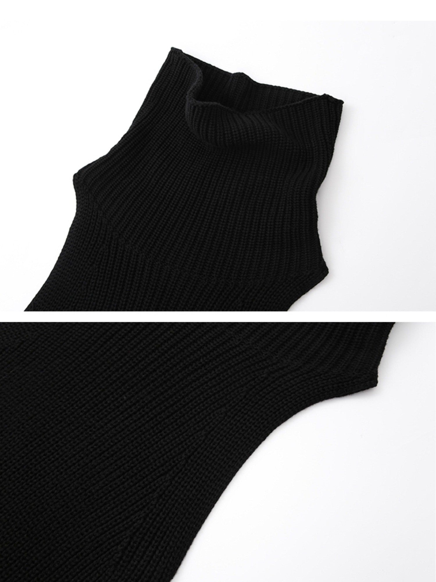 Fanptntox Solid Black High Neck Knitted Racerback Women's Slim Fit Other Fabric Tank Tops