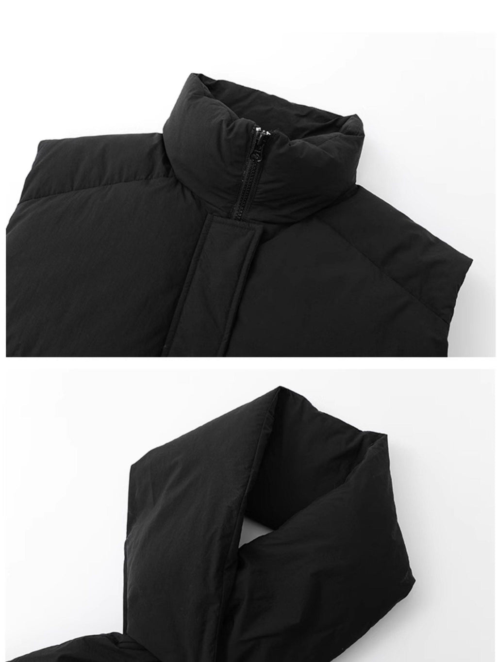 Fanptntox Solid Black Stand Collar Zipper Thickened Women's 90 White Duck Down Vests