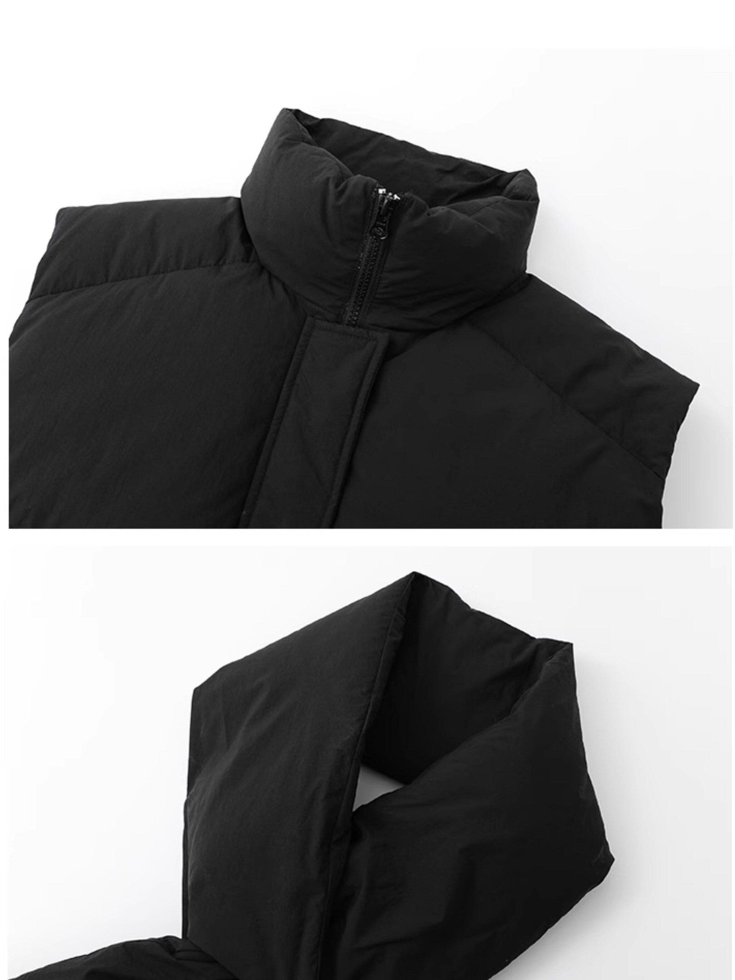 Fanptntox Solid Black Stand Collar Zipper Thickened Women's 90 White Duck Down Vests