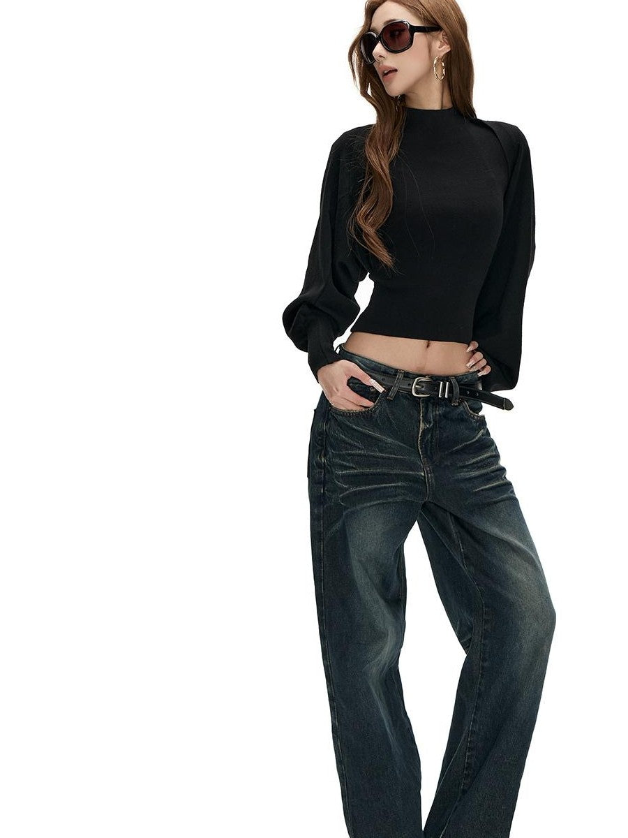 Fanptntox Solid Color Knit Loose Fit Long Sleeve Women's Turtleneck Sweaters