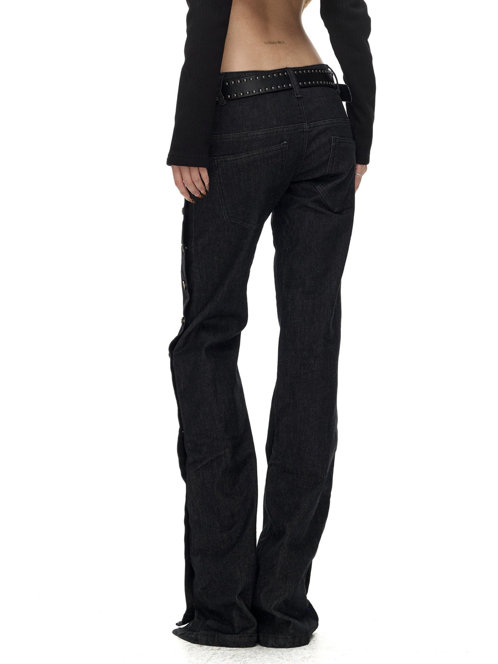 Fanptntox Solid Color Multi Button Low Rise Non Stretch Women's Cotton Bootcut Jeans