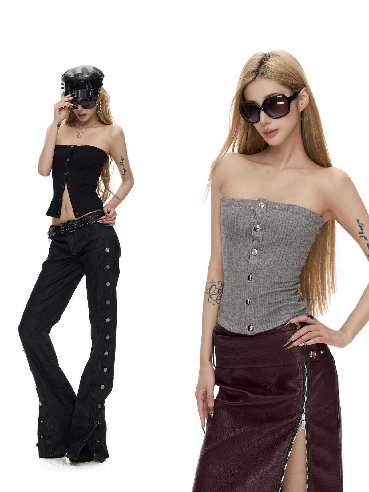 Fanptntox Solid Color Single Breasted Slim Fit Women's Knit Tube Tops