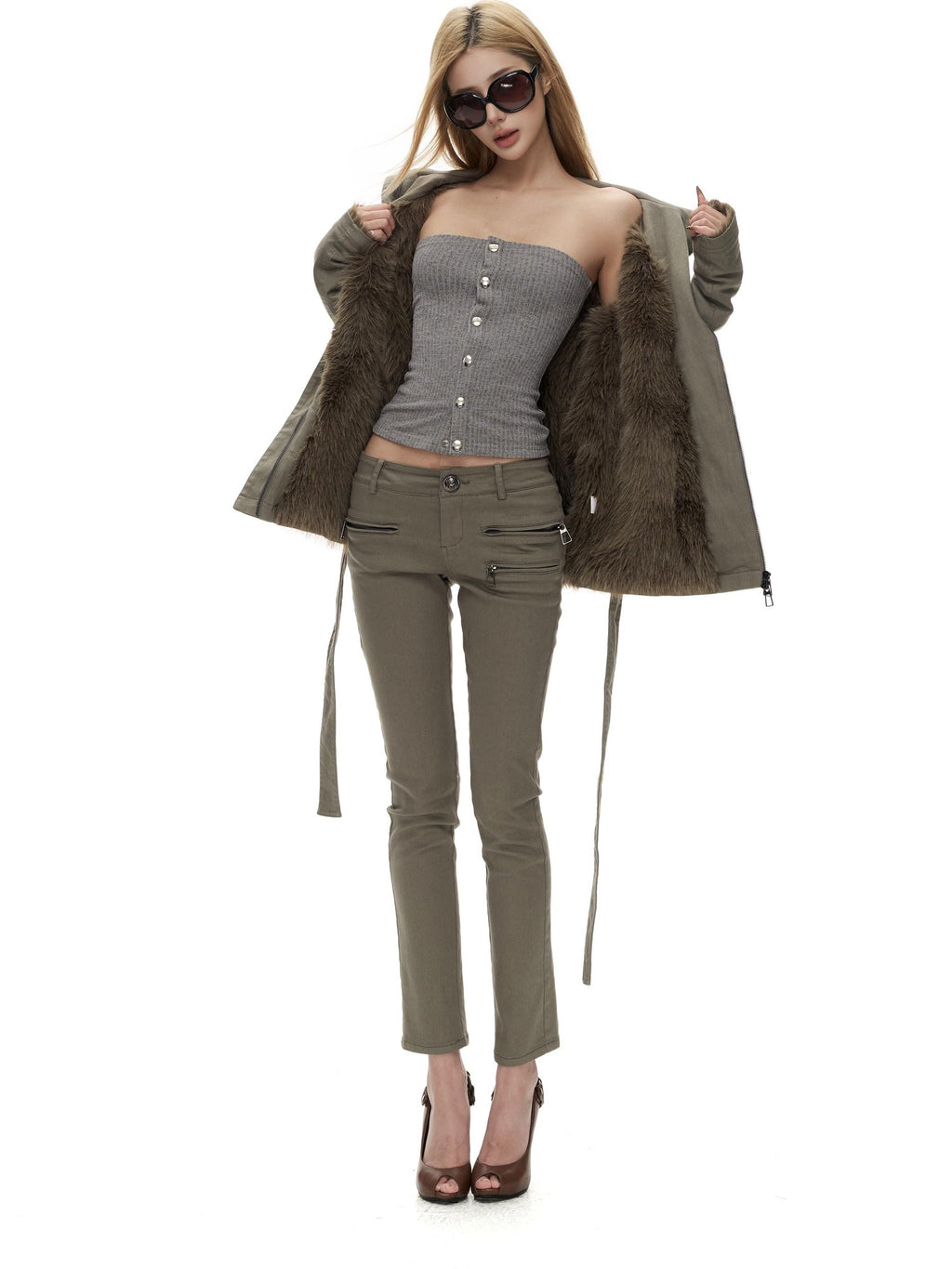 Fanptntox Solid Color Single Breasted Slim Fit Women's Knit Tube Tops