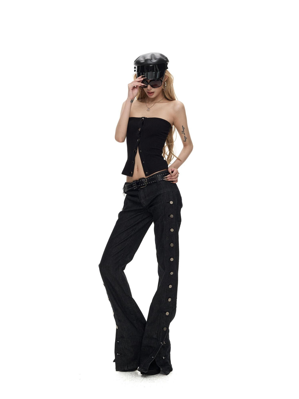 Fanptntox Solid Color Single Breasted Slim Fit Women's Knit Tube Tops
