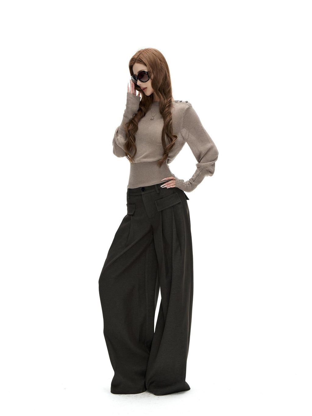 Fanptntox Solid Color Woven Tencel Cotton Women's Straight-leg Pants