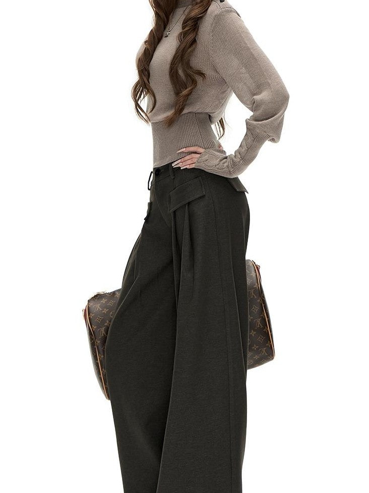 Fanptntox Solid Color Woven Tencel Cotton Women's Straight-leg Pants