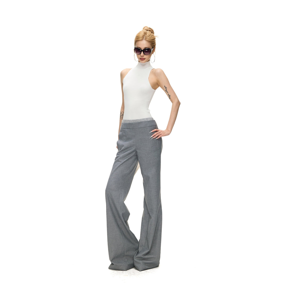 Fanptntox_Solid_Double_Waistband_Micro_Flare_Women's_Polyester_Woven_Tailored_Pants_1054306969261_MISSTT