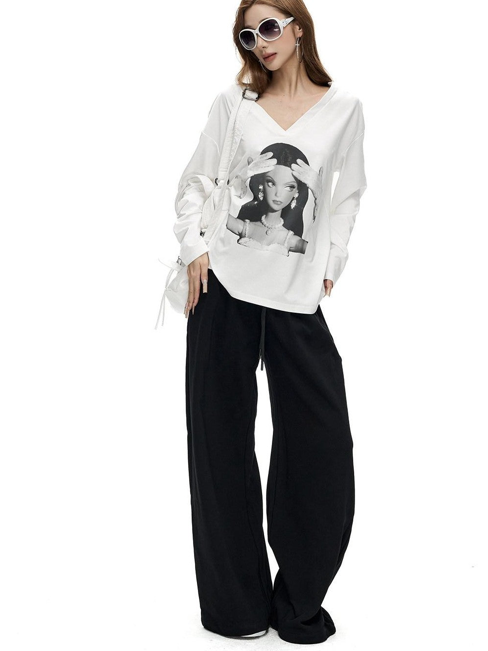 Fanptntox Solid Drawstring Low Waist Minimal Women's Cotton Knit Wide-leg Pants