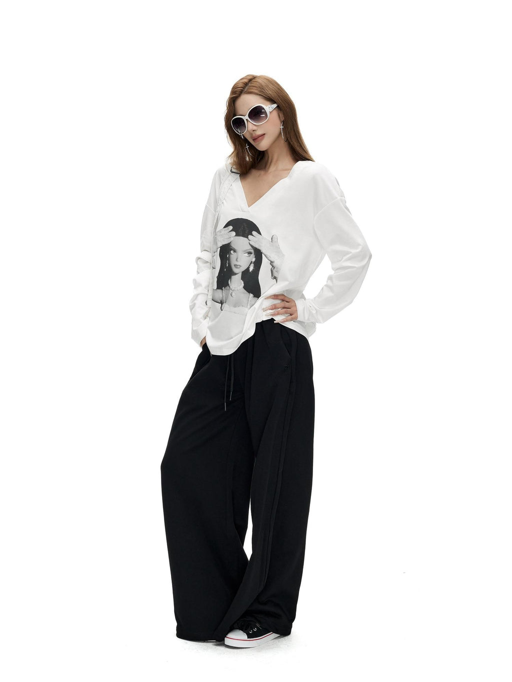 Fanptntox Solid Drawstring Low Waist Minimal Women's Cotton Knit Wide-leg Pants