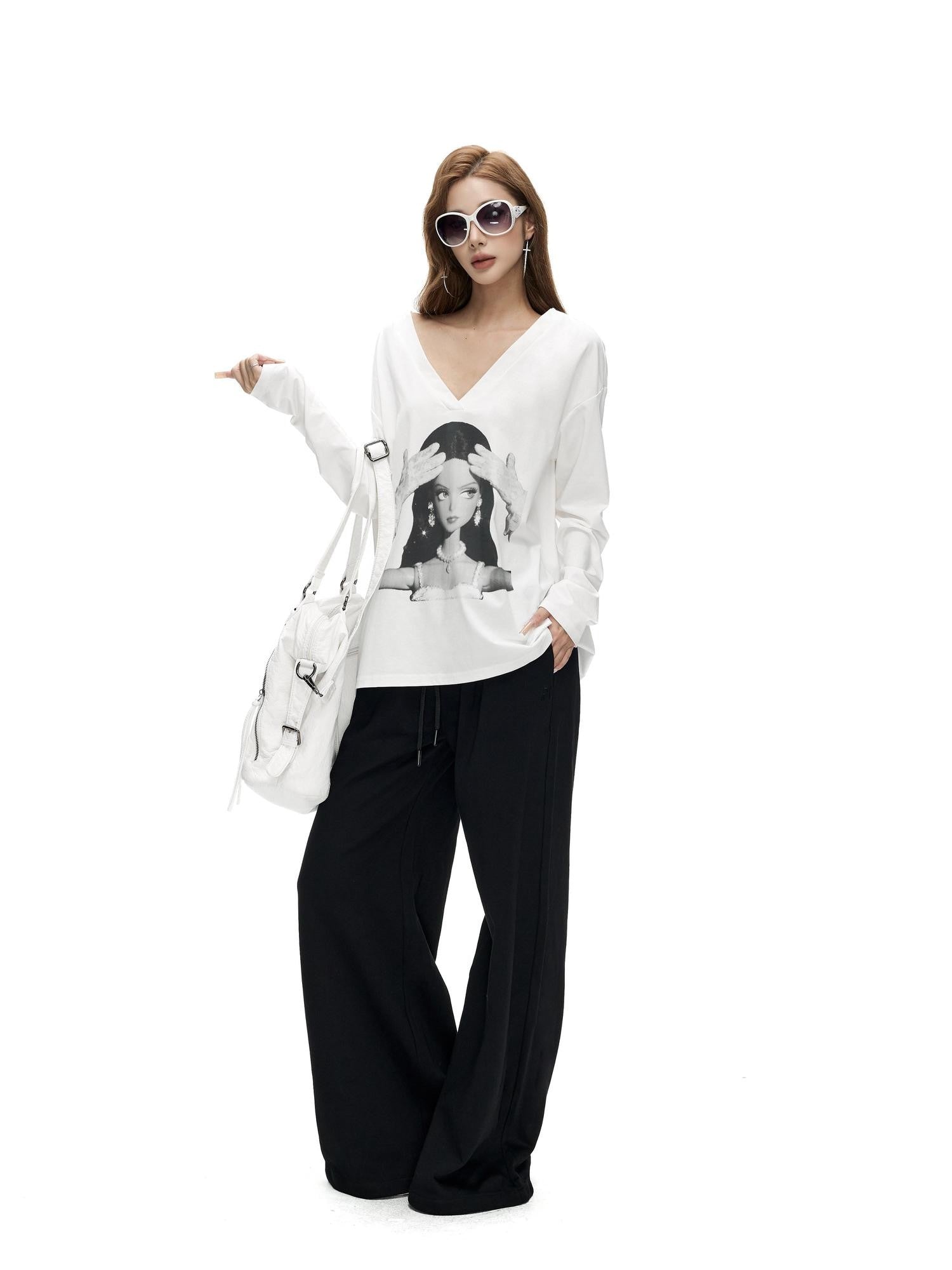 Fanptntox Solid Drawstring Low Waist Minimal Women's Cotton Knit Wide-leg Pants