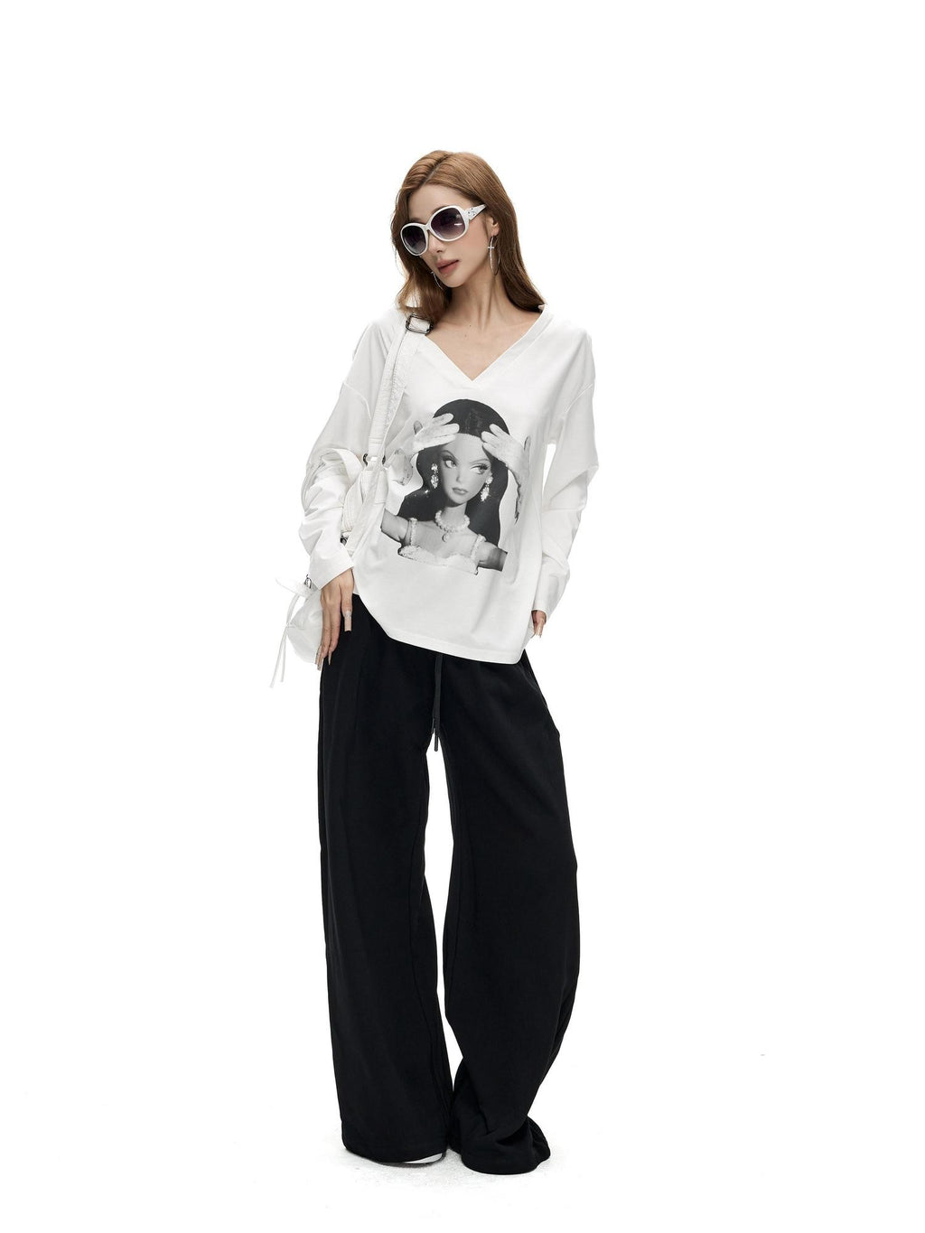 Fanptntox Solid Drawstring Low Waist Minimal Women's Cotton Knit Wide-leg Pants