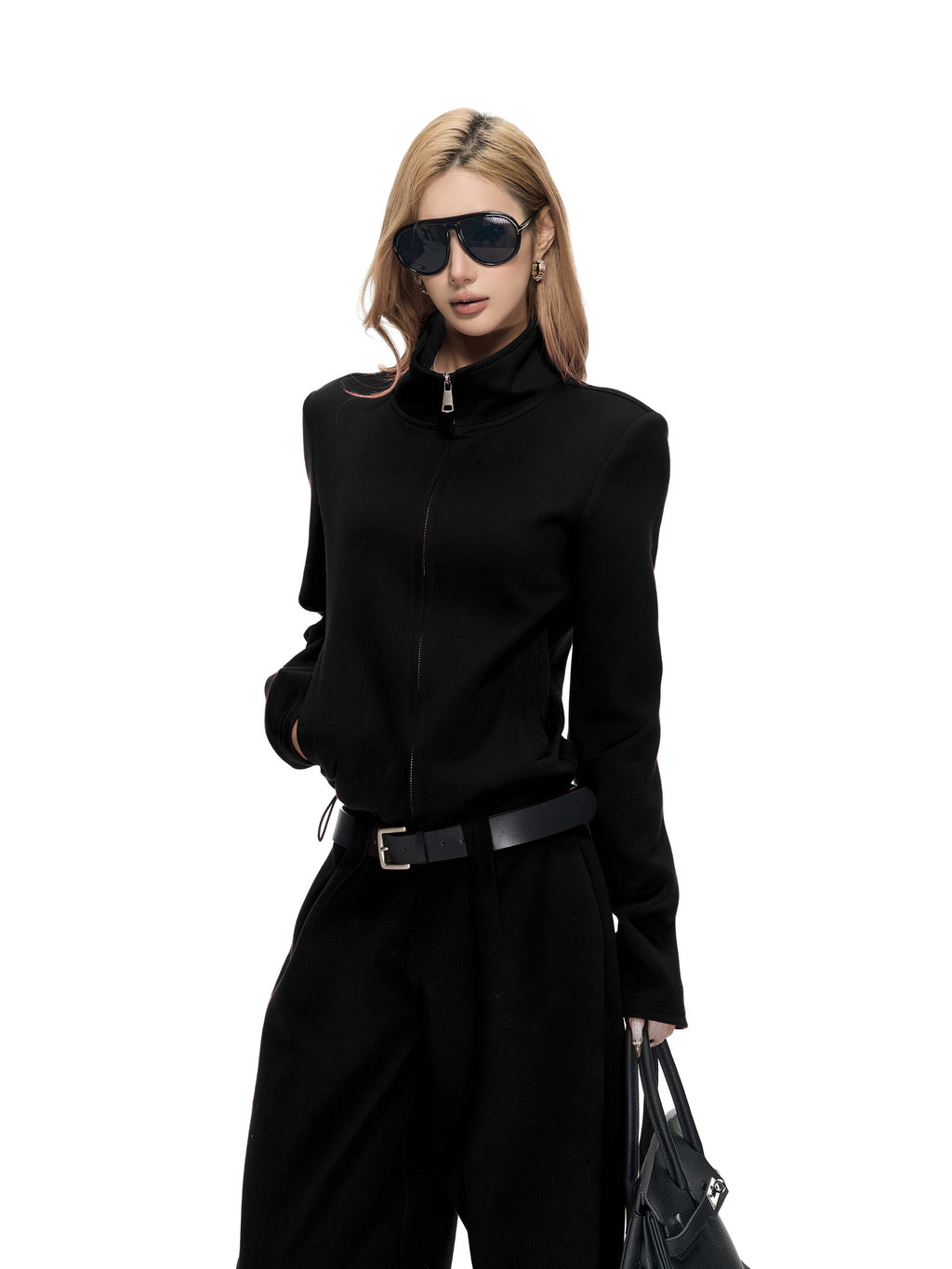 Fanptntox_Solid_Drawstring_Zip_Up_Stand_Collar_Women's_Cotton_Thick_Long_Sleeve_Casual_Top_&_Pants_Sets_1009519268558_MISSTT