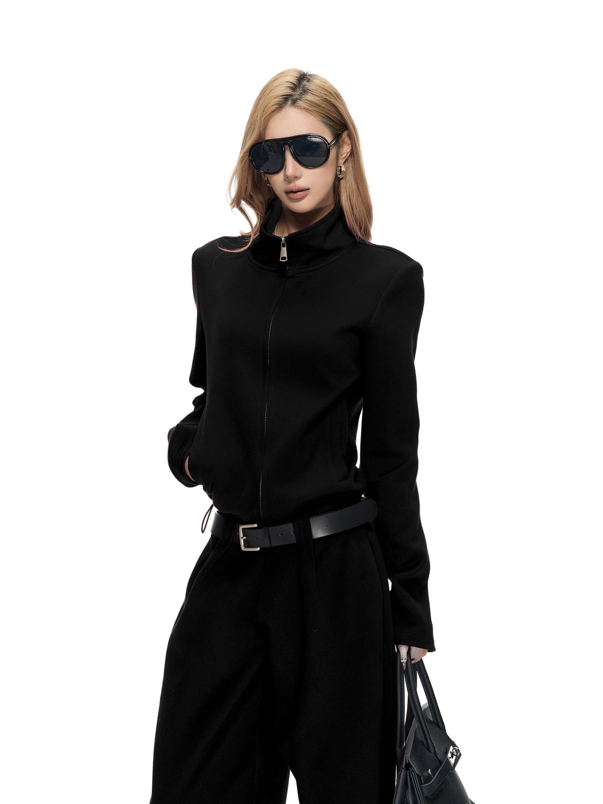 Fanptntox_Solid_Drawstring_Zip_Up_Stand_Collar_Women's_Cotton_Thick_Long_Sleeve_Casual_Top_&_Pants_Sets_1009519268558_MISSTT