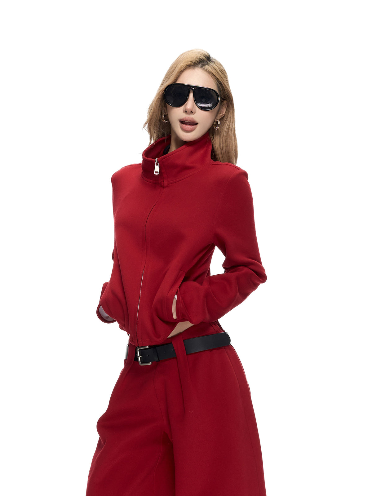 Fanptntox_Solid_Drawstring_Zip_Up_Stand_Collar_Women's_Cotton_Thick_Long_Sleeve_Casual_Top_&_Pants_Sets_1009519268558_MISSTT