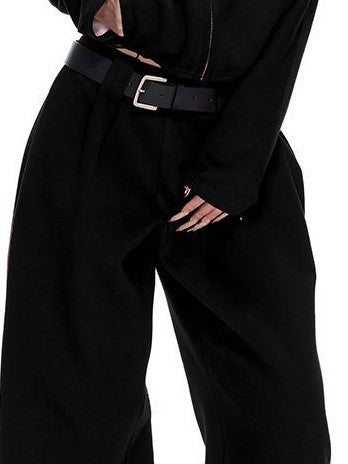 Fanptntox Solid Drawstring Zip Up Stand Collar Women's Cotton Thick Long Sleeve Casual Top & Pants Sets