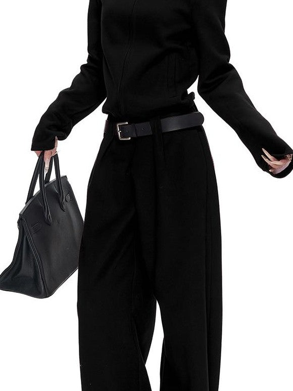 Fanptntox Solid Drawstring Zip Up Stand Collar Women's Cotton Thick Long Sleeve Casual Top & Pants Sets