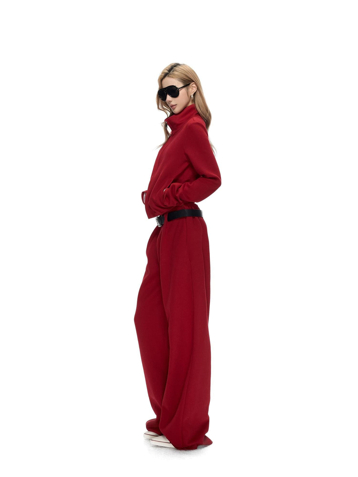 Fanptntox Solid Drawstring Zip Up Stand Collar Women's Cotton Thick Long Sleeve Casual Top & Pants Sets