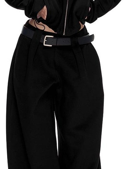 Fanptntox Solid Drawstring Zip Up Stand Collar Women's Cotton Thick Long Sleeve Casual Top & Pants Sets