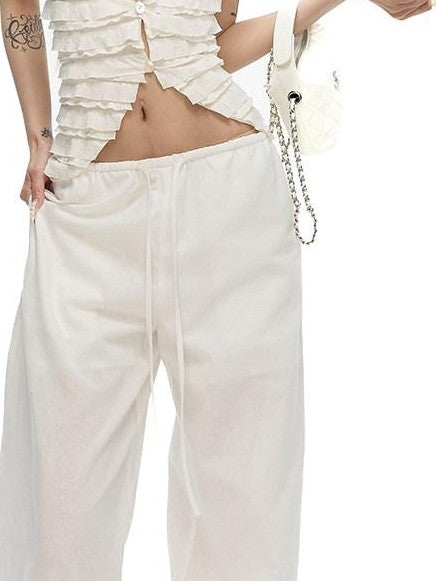 Fanptntox Solid French Tiered Ruffle Asymmetric Buttoned Women's Nylon Blend Halter Tops