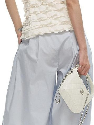 Fanptntox Solid French Tiered Ruffle Asymmetric Buttoned Women's Nylon Blend Halter Tops