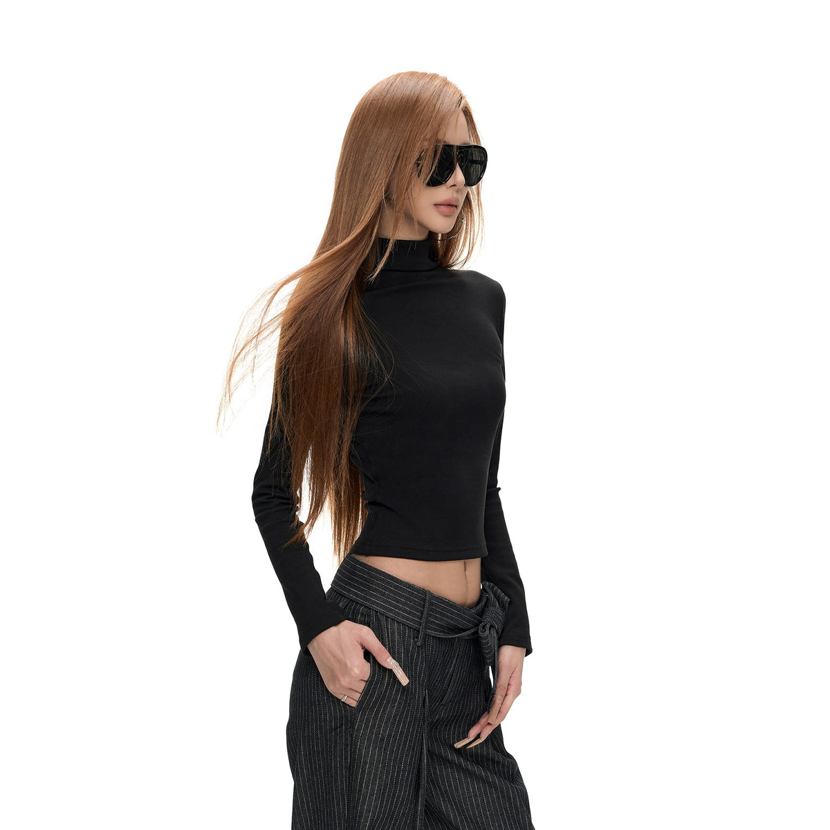 Fanptntox_Solid_High_Neck_Knit_Slim_Fit_Modal_Women's_Long_Sleeve_T-shirts_1083040310928_MISSTT
