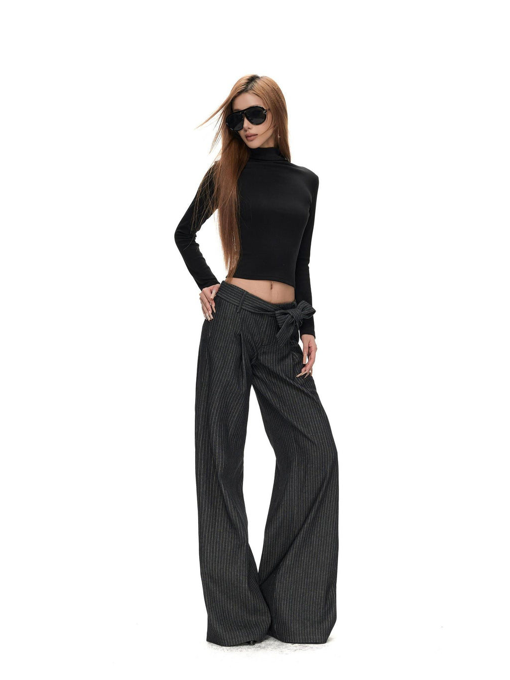 Fanptntox Solid High Neck Knit Slim Fit Modal Women's Long Sleeve T-shirts