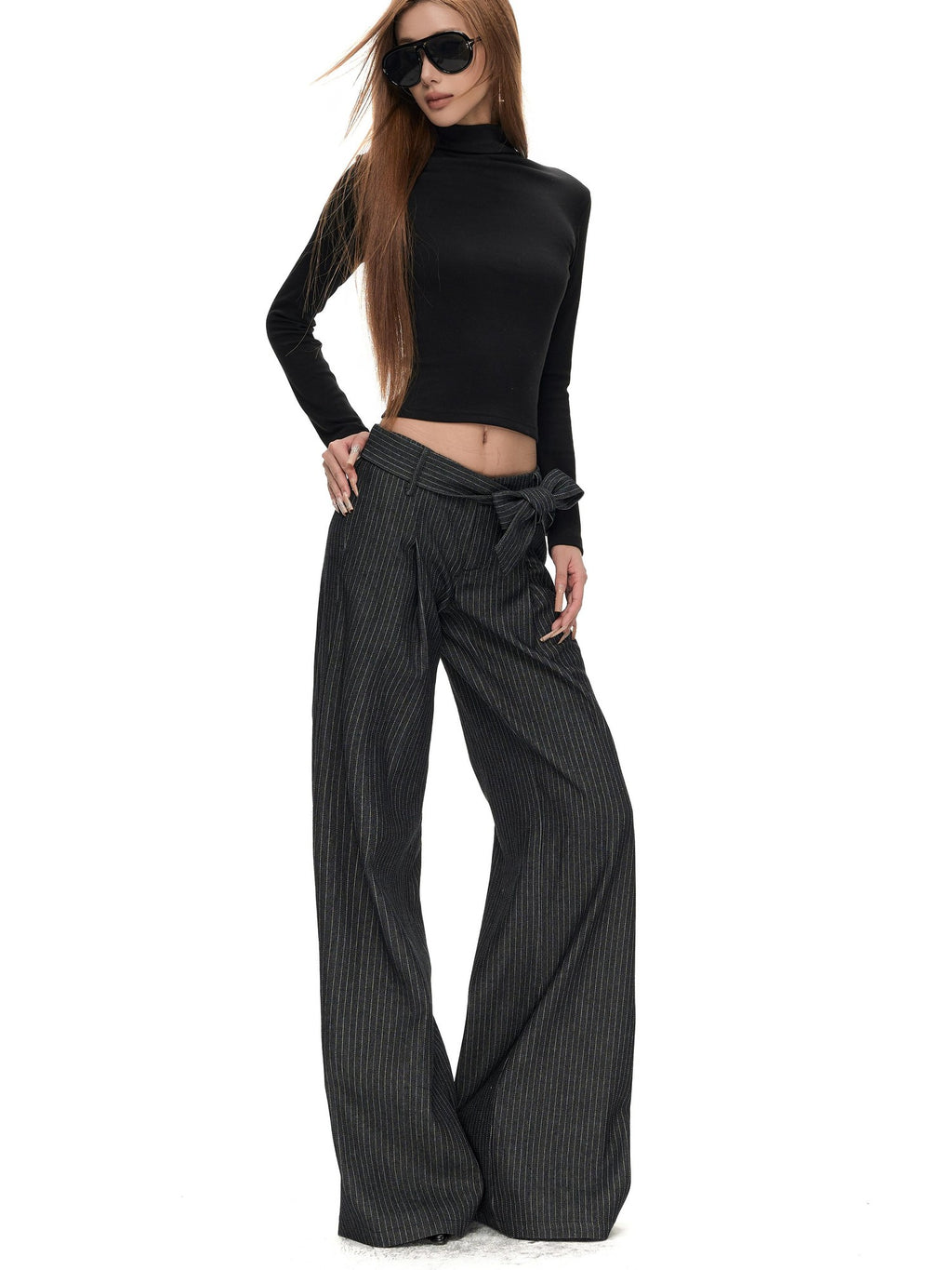 Fanptntox Solid High Neck Knit Slim Fit Modal Women's Long Sleeve T-shirts