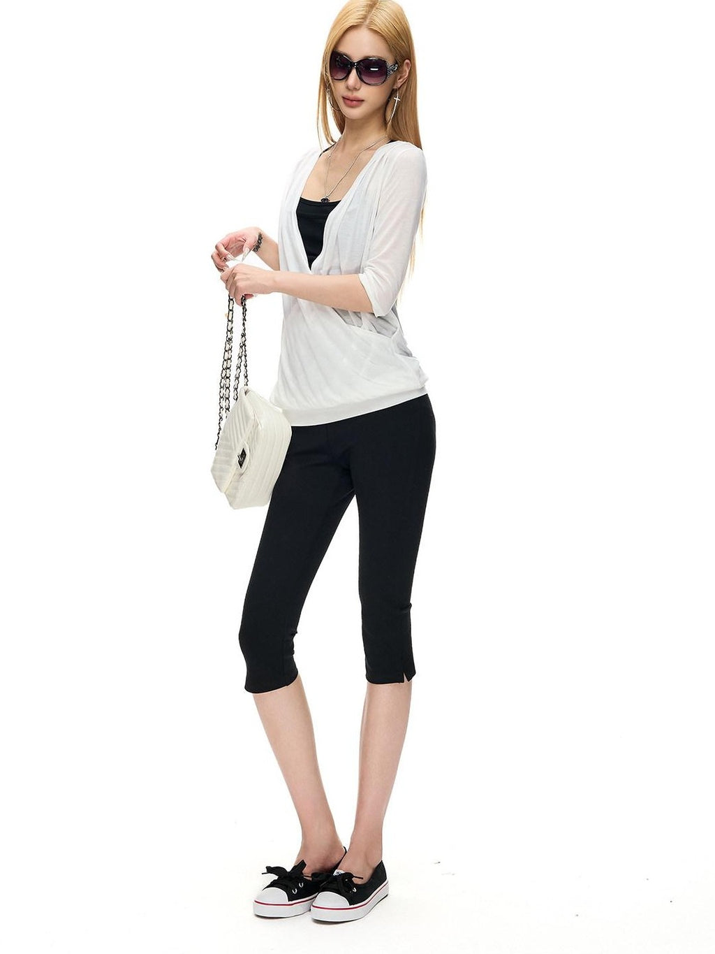 Fanptntox Solid Knitted Crossover V 3 4 Sleeve Women's Lyocell Tunic Blouses