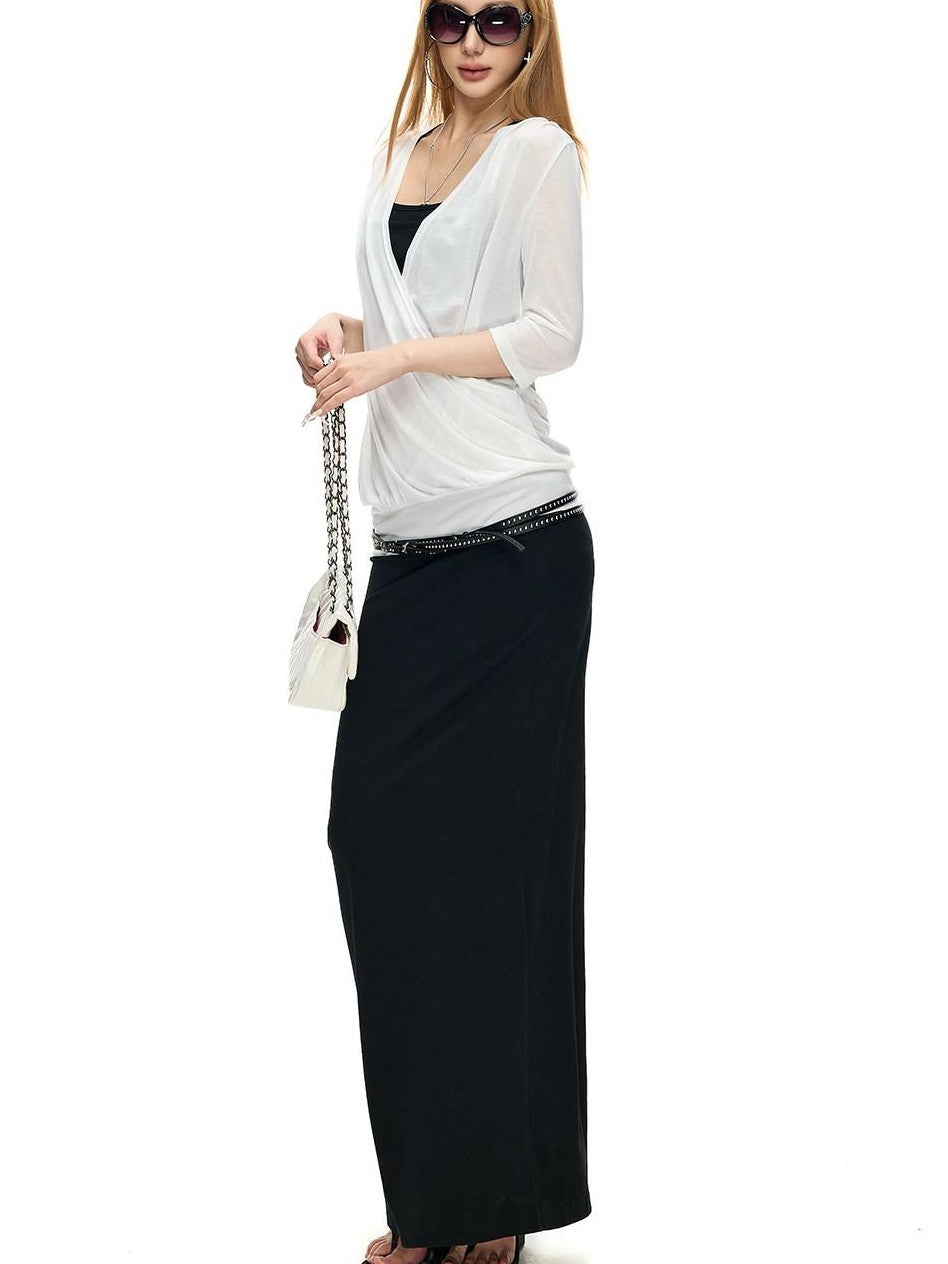 Fanptntox Solid Knitted Crossover V 3 4 Sleeve Women's Lyocell Tunic Blouses