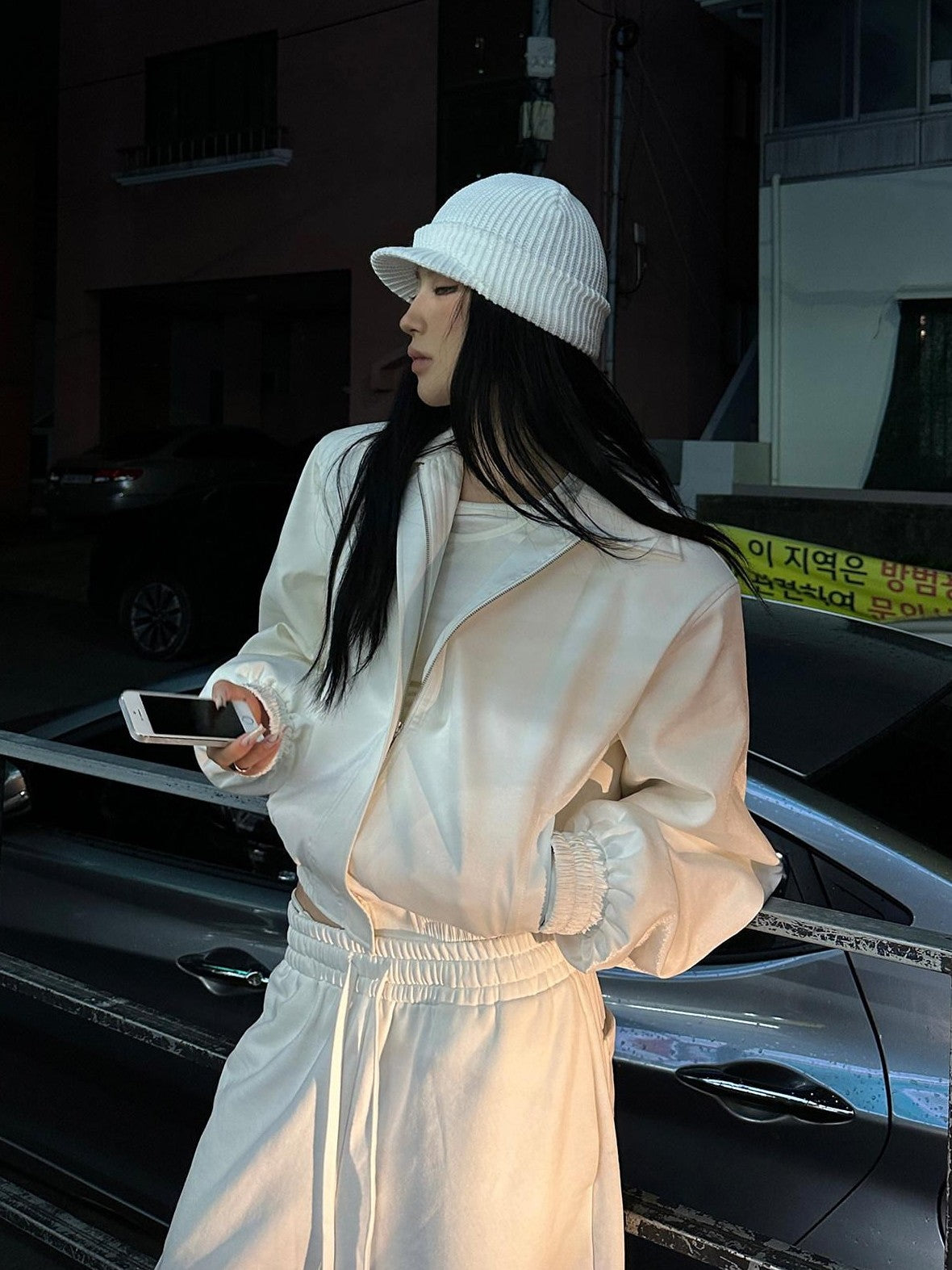 Fanptntox Solid Loose Polo Collar Long Sleeve Zip Cotton Filled Women's Puffer Jackets