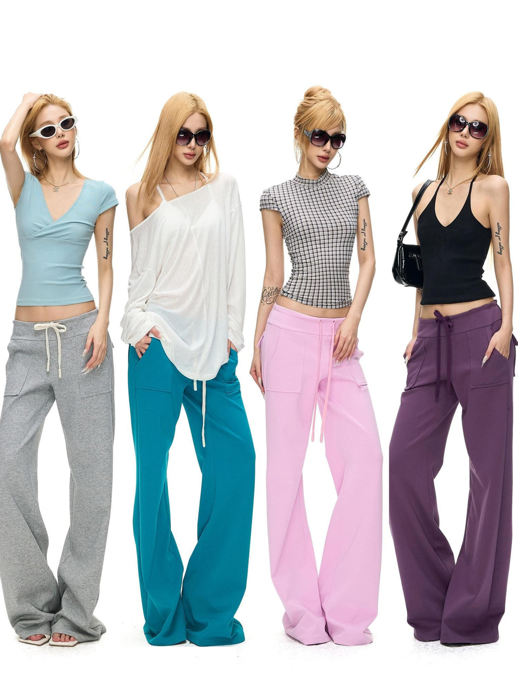 Fanptntox Solid Low Waist Drawstring Large Pocket Knit Women's Cotton Blend Sweatpants