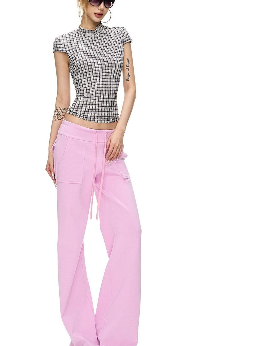 Fanptntox Solid Low Waist Drawstring Large Pocket Knit Women's Cotton Blend Sweatpants