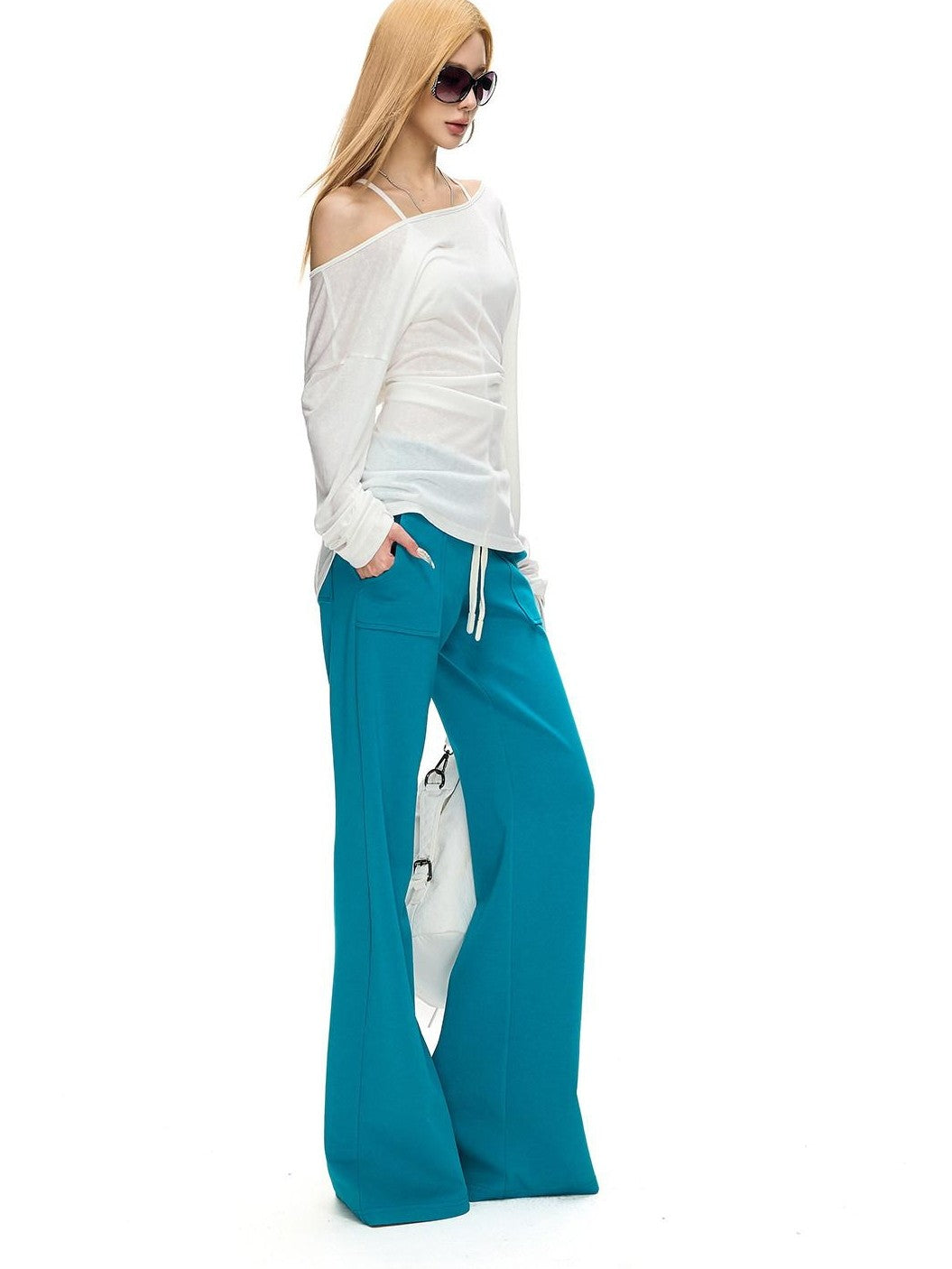 Fanptntox Solid Low Waist Drawstring Large Pocket Knit Women's Cotton Blend Sweatpants