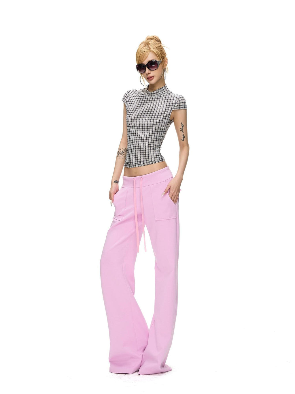 Fanptntox Solid Low Waist Drawstring Large Pocket Knit Women's Cotton Blend Sweatpants