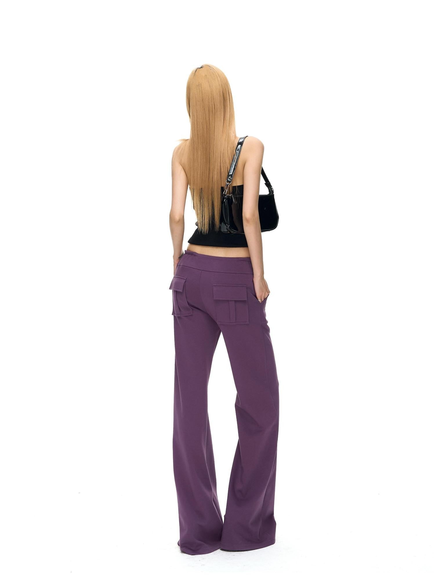 Fanptntox Solid Low Waist Drawstring Large Pocket Knit Women's Cotton Blend Sweatpants