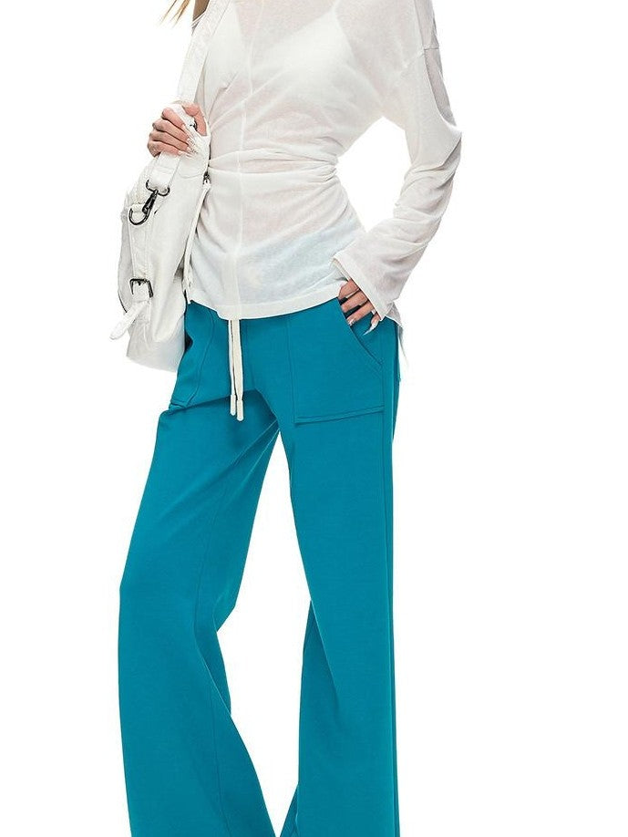 Fanptntox Solid Low Waist Drawstring Large Pocket Knit Women's Cotton Blend Sweatpants