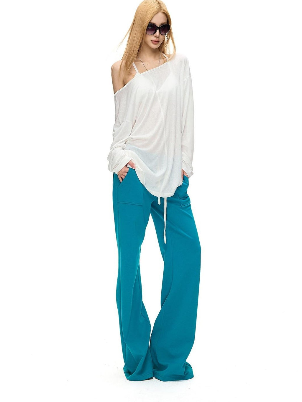 Fanptntox Solid Low Waist Drawstring Large Pocket Knit Women's Cotton Blend Sweatpants