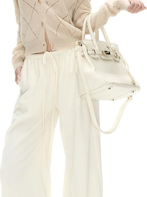 Fanptntox Solid Openwork Diamond Buttoned Cinched Women's Wool Blend Cardigans