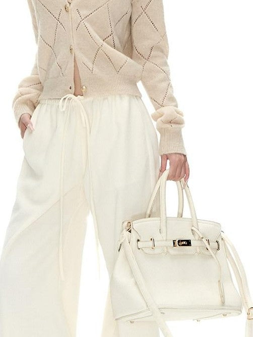 Fanptntox Solid Openwork Diamond Buttoned Cinched Women's Wool Blend Cardigans