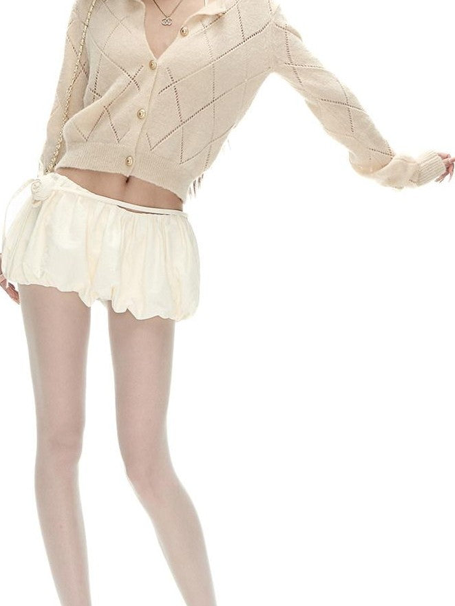 Fanptntox Solid Openwork Diamond Buttoned Cinched Women's Wool Blend Cardigans